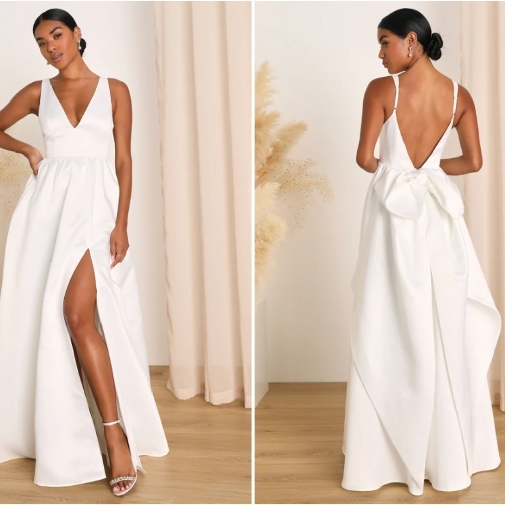 LULU's Bridal Wedding Chic Classy Modern Sexy Minimalist Sexy Satin A-Line Gown